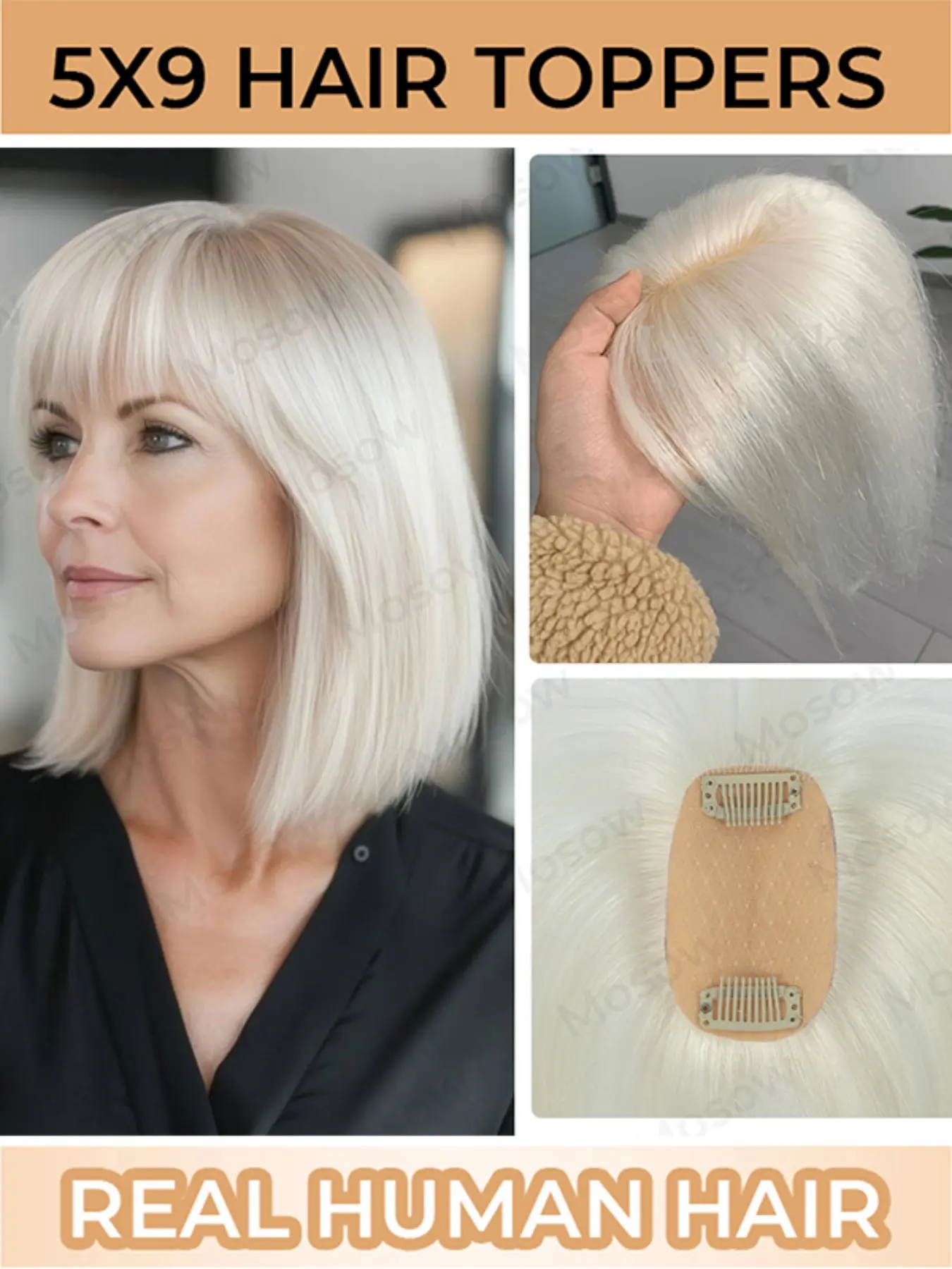 3.54 X 1.97 inch Hair Toppers with Bangs Bangs Wig Hair Toppers for Women Hair Toppers for Women with Thinning Hair Short Straight Bob Hair Topper Ladies Hair Topper with Bangs