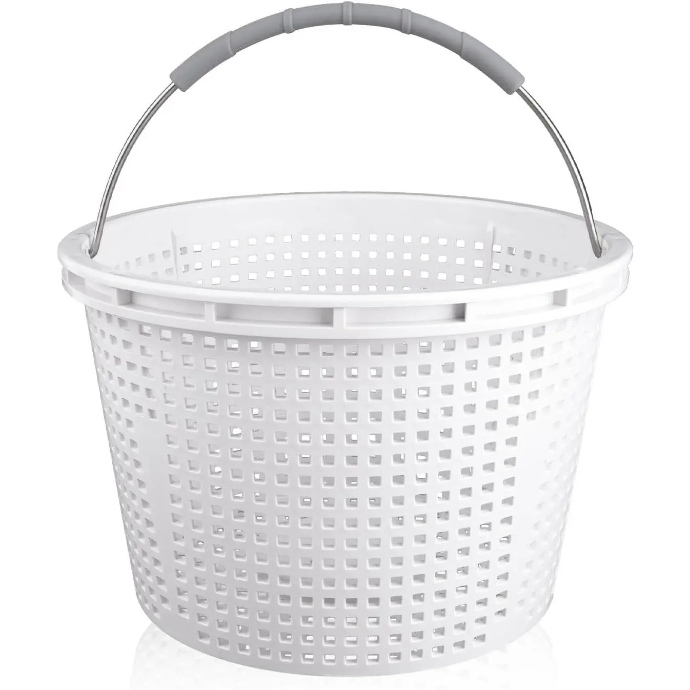 8" Pool Skimmer Basket for Inground Pool Compatible with Pentair U-3 Skimmer Basket 08650-0007 and Hayward SP1070 SPX1070E Pool Basket, Stainless Steel Handle, Rubber Grip & Built in weight, White