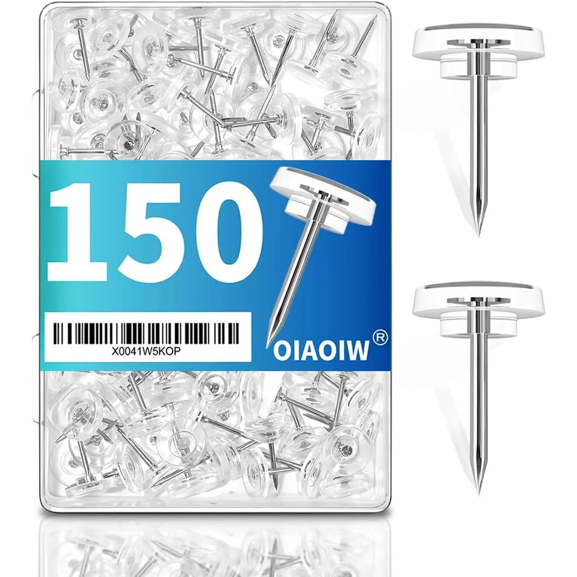 150 PCS Clear Push Pins Tacks Count in Reusable Box for Bulletin Boards and Wall Displays Heavy Duty Plastic Head