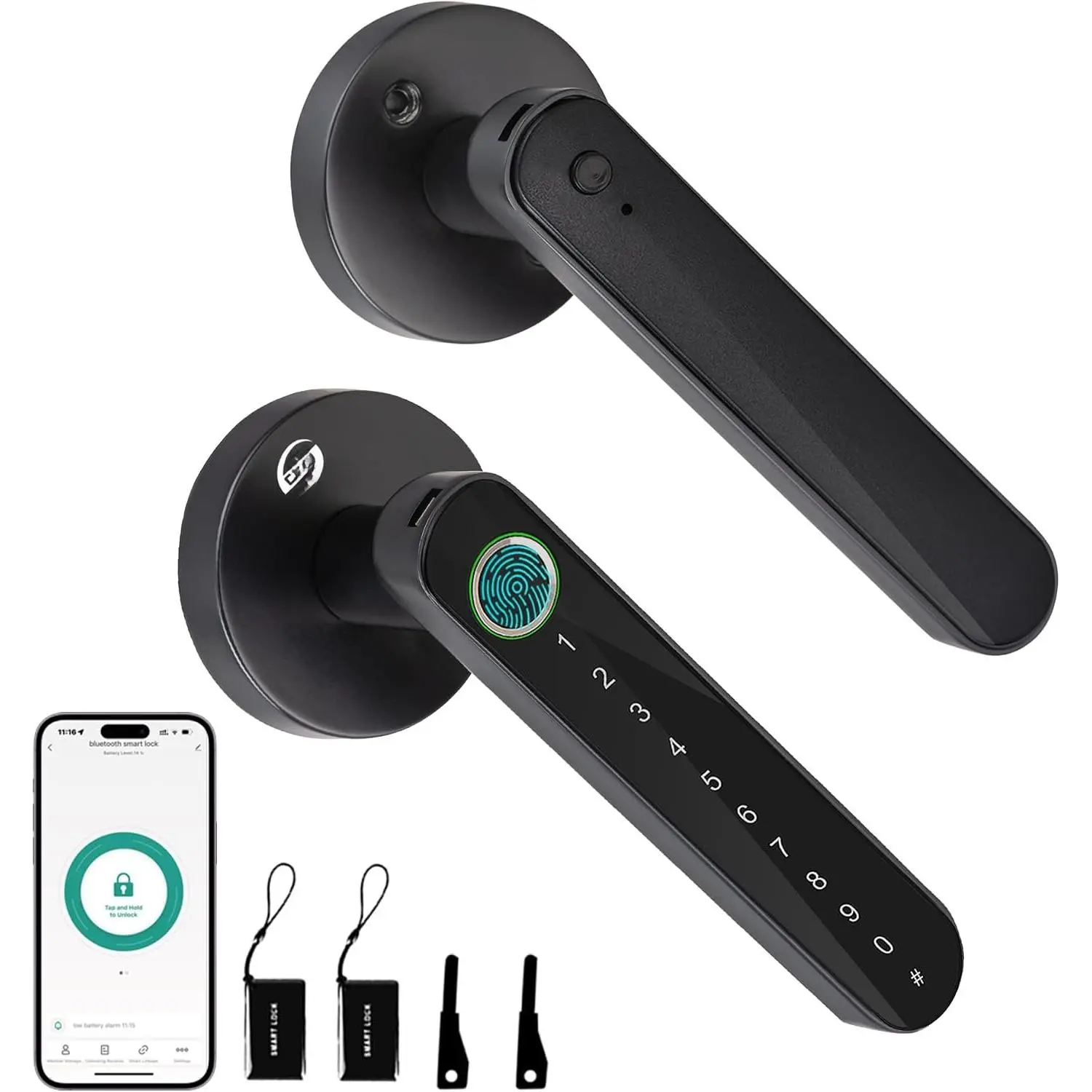 Fingerprint Door Lock  Door Knob with Keypad, Keyless Entry Door Locks with Handle for Bedrooms  Office Apartment, Black