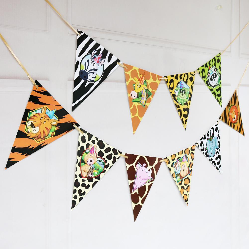 Safari Animals Happy Birthday Banner Pennant Foil Animal Balloons for Kids Jungle Safari Zoo Theme Party Decoration Supplies Toy