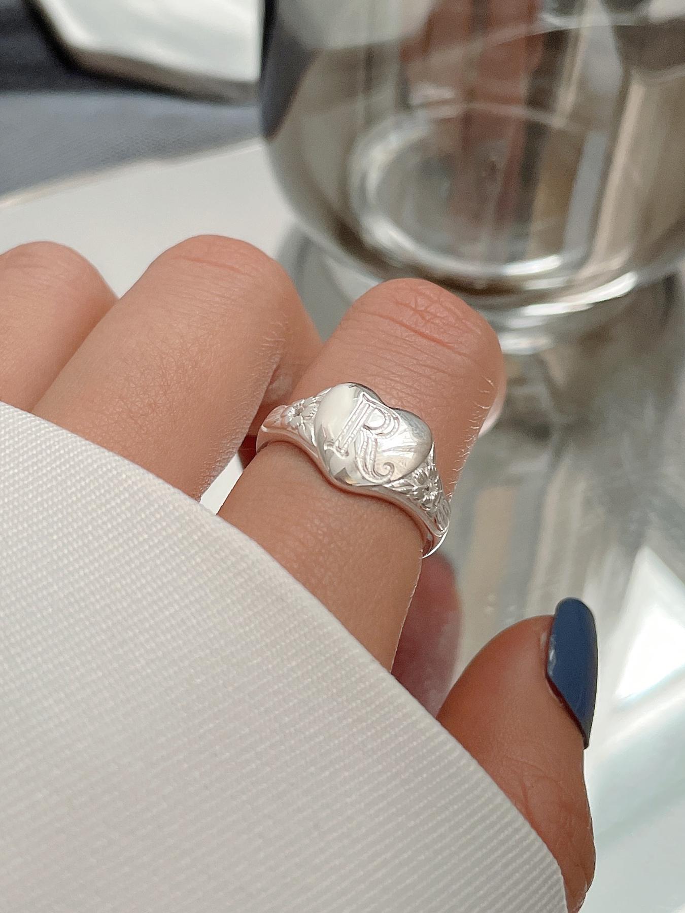 S925 Sterling Silver Fashion R Letter Design Cuff Ring, New Style Simple Jewelry for Women, Trendy All-match & Exquisite Jewelry for Birthday Gift, Alphabet Design Ring