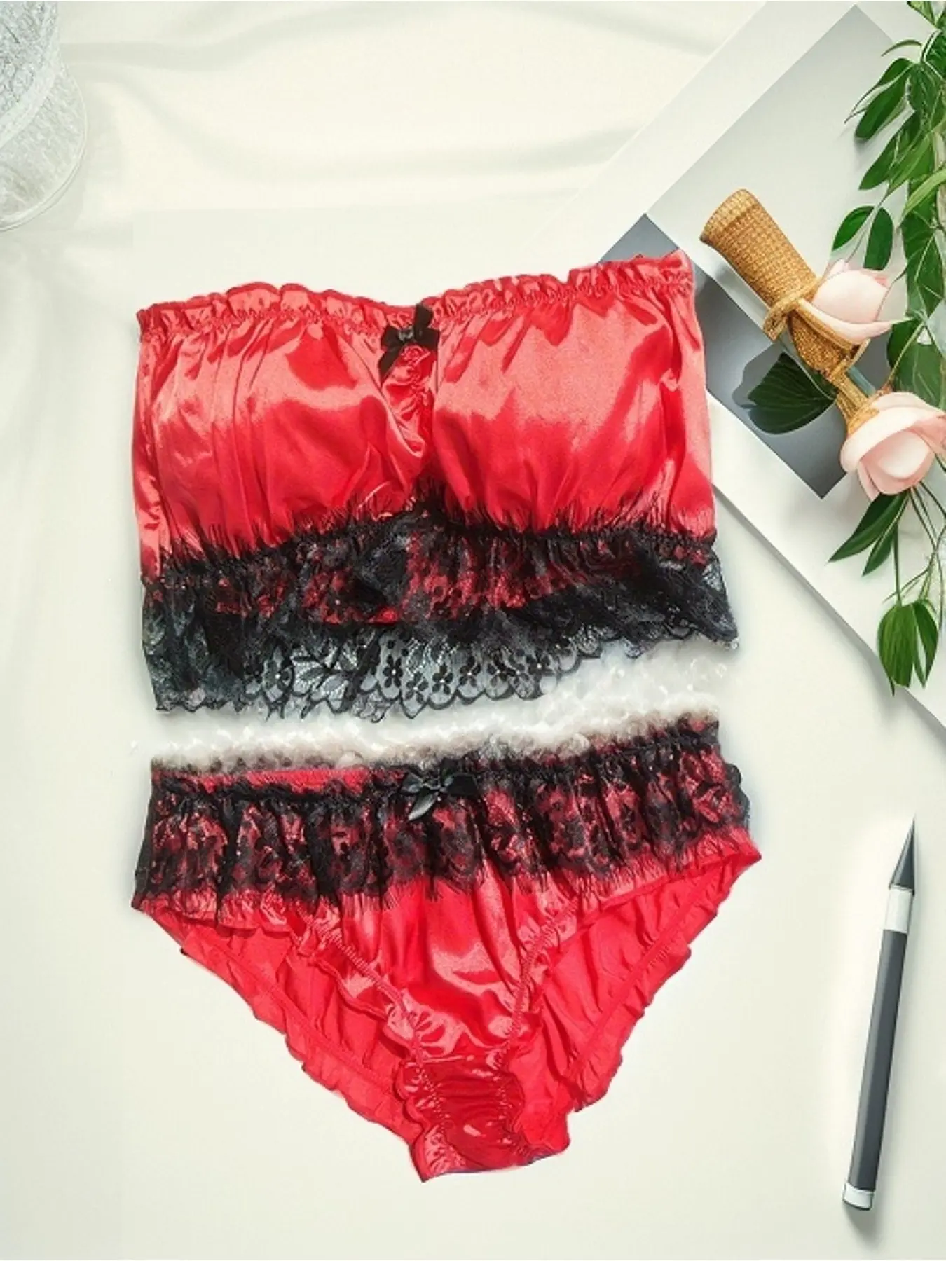 women sexy lace splicing bow home underwear set top and pants two piece sexy pajama set women's pajamas boyfriend gift elegant sleepwear women clothing baddie baddie pajama pants chonies rave outfit lenceria sexi mujer  halter top night out top co-ords