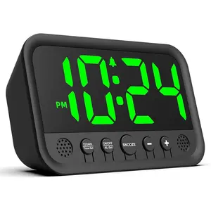 Small LED Digital Clock for Bedroom, Loud Alarm Clock for Heavy Sleepers Adults, Teens | Plug-In Electric Desk Clock | Simple Bedside Nightstand Clock with Adjustable Volume/Brightness/Snooze – Green