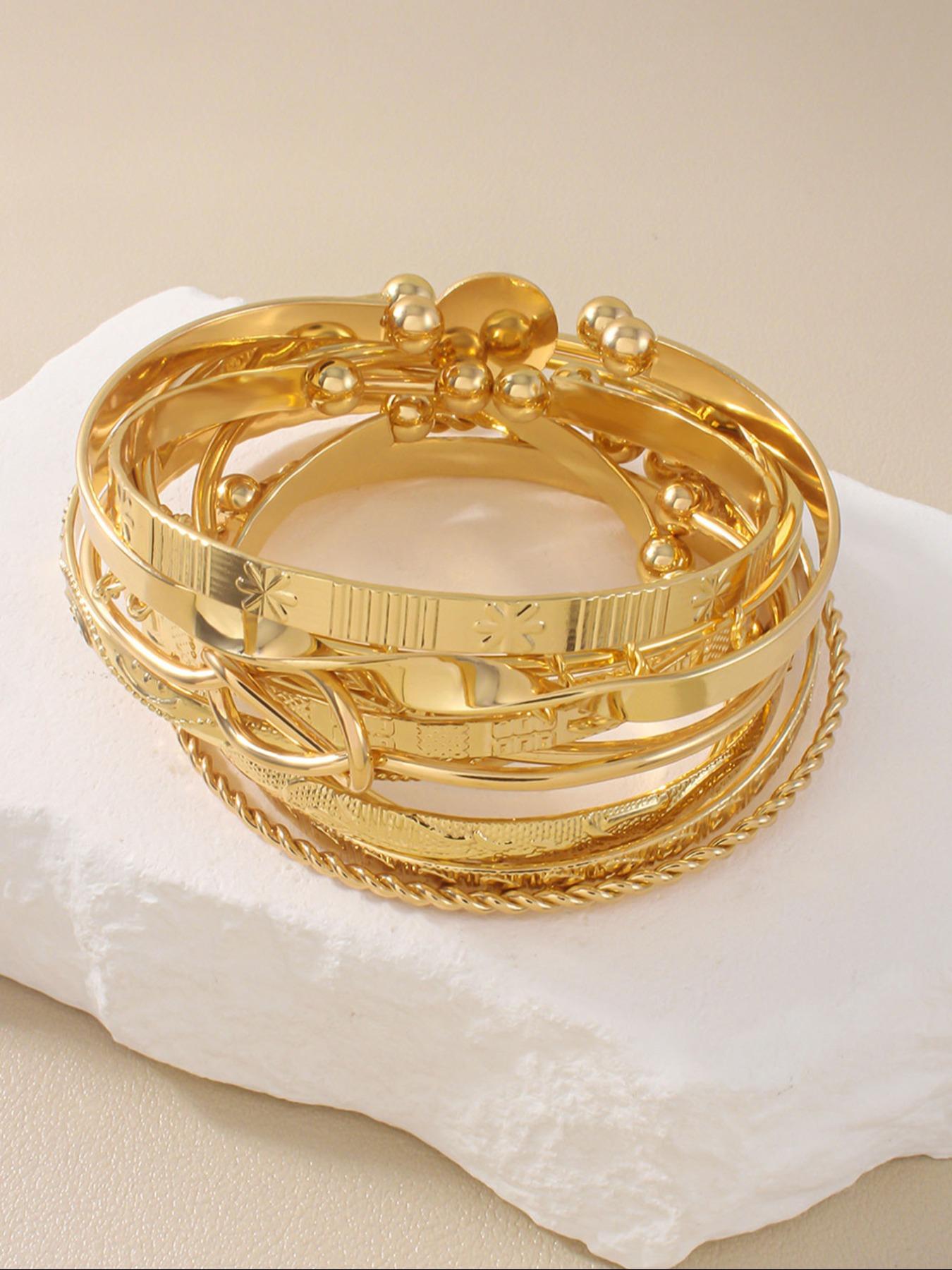 Boho Style Adjustable Metal Bracelet Set for Women, Heart Pattern Texture Design, Ideal Gift for Friends & Family, Stackable Bracelets