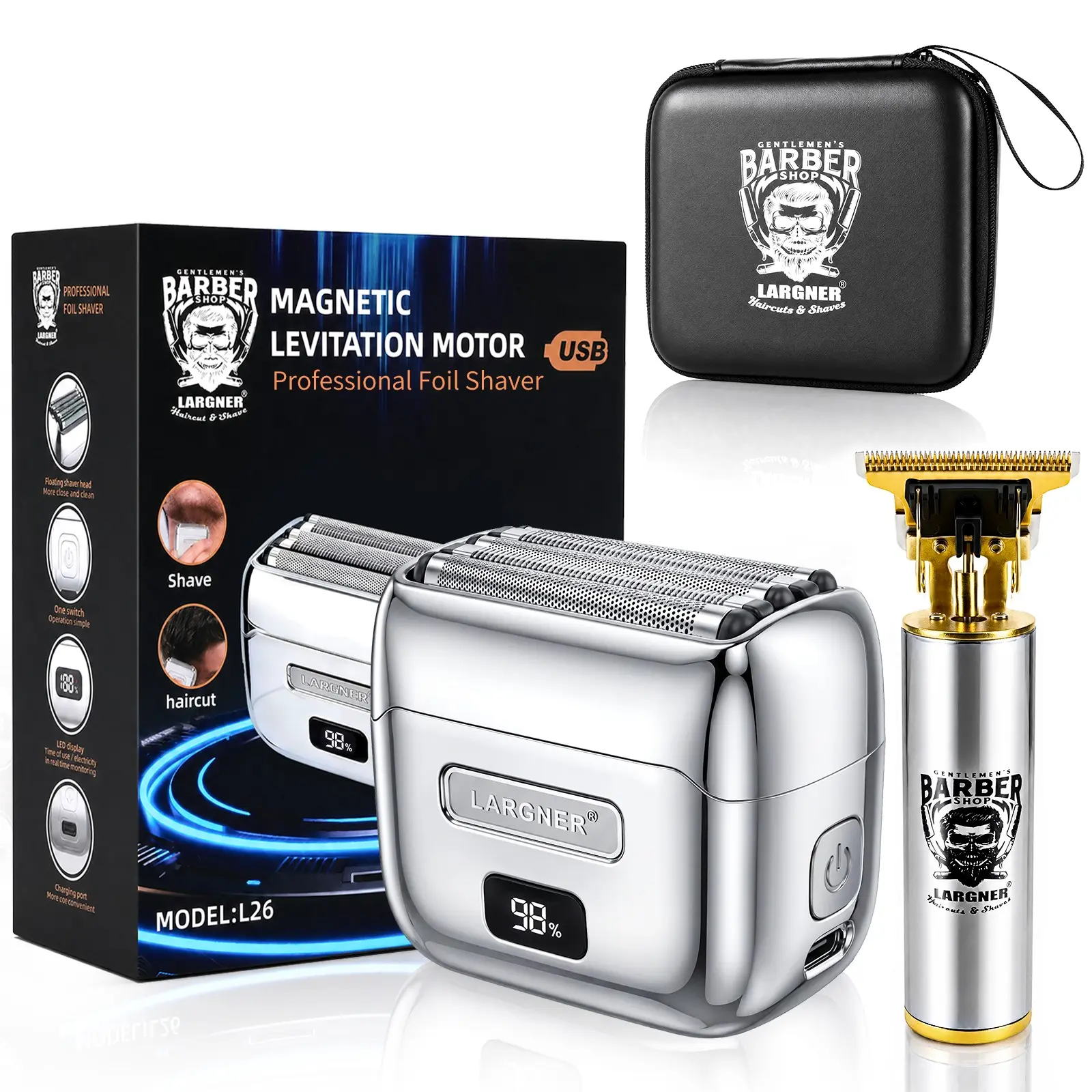 Largner Mini Portable Rechargeable Shaver, Magnetic Floating Blade, High Power Long Lasting, Includes Leather Case, Ideal for Home and Travel