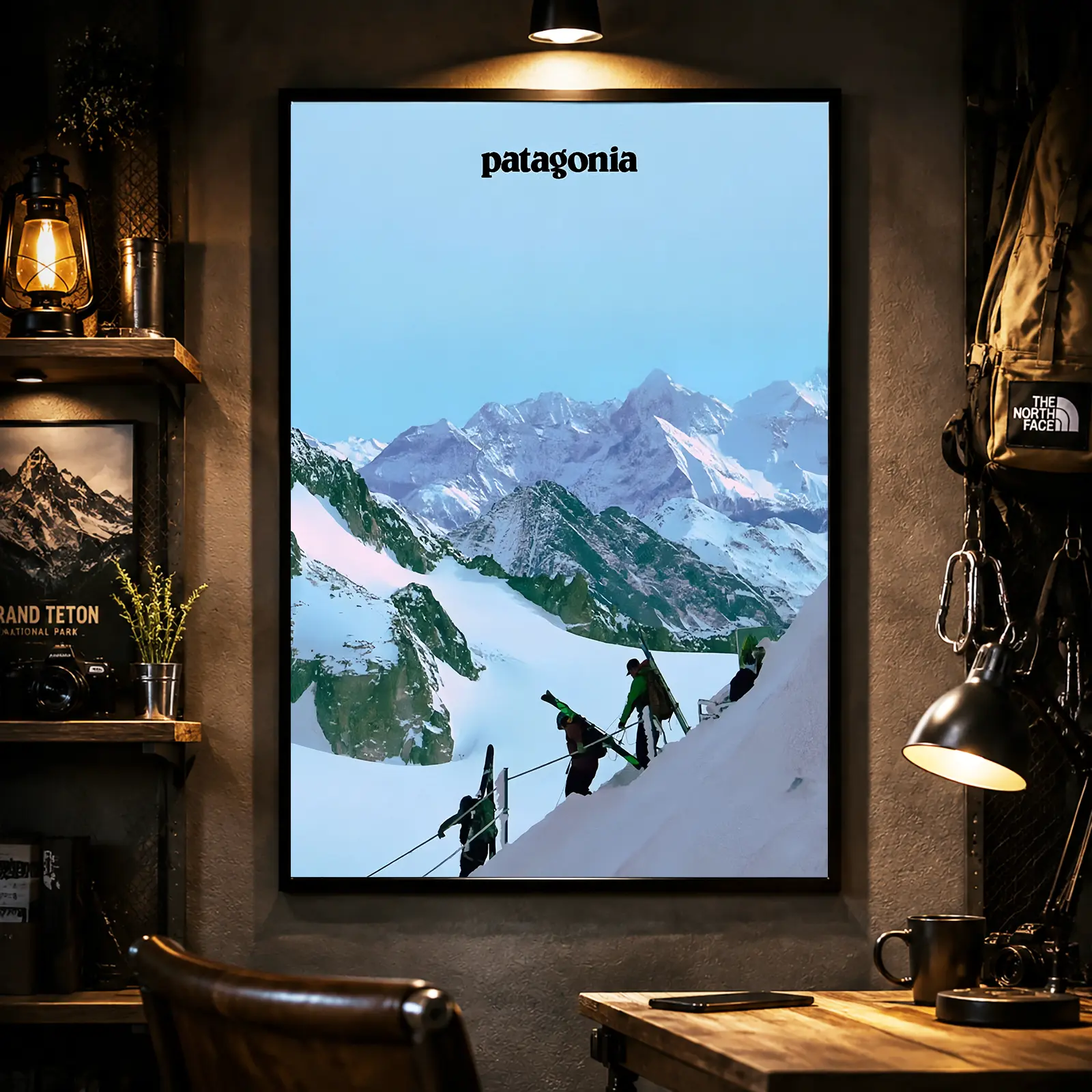 Patagonia Mountain Canvas Wall Art Poster, Vintage Adventure Landscape Poster, Snowy Mountain Photography Print, Nature Artwork Decor for Bedroom, Living Room, Office, Hiking Lovers Gift, Modern Minimalist Canvas Painting