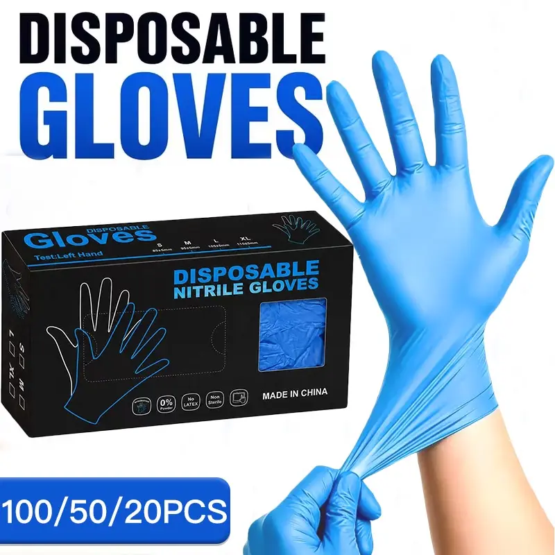 Disposable Blue Nitrile Gloves, Lightweight, Multi-Use Cleaning Gloves, Household Cleaning Gloves, 100/50/20 Pieces Per Box, Ideal for Crafts, Keyboard Cleaning, Pet Foot Bathing, Refrigerator Shelf Cleaning, Dishwashing
