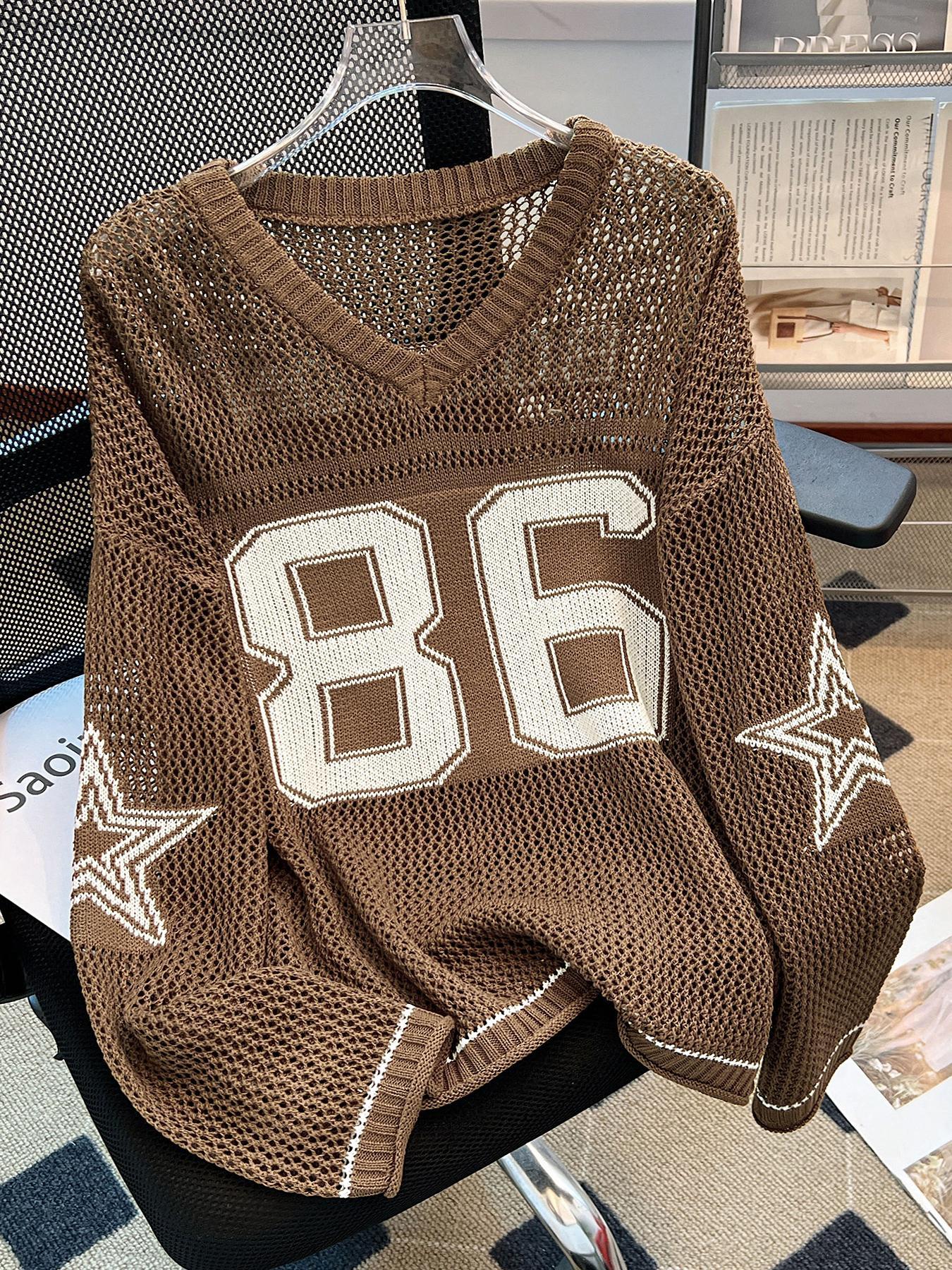 Women's Sweater, Lightweight Knit Sweater, Casual Sporty V Neck Long Sleeve Jumper for Summer, Fashion Women's Knitting Knitwear for Daily Wear