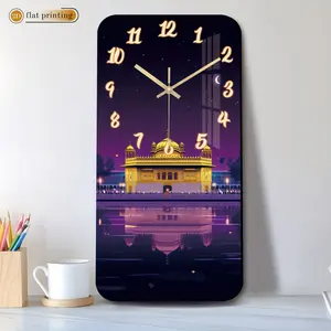 1 piece acrylic rectangular silent wall clock - 2D flat print clock, modern light luxury style, Golden Temple night scene wall clock, suitable for dining room and kitchen decoration, Halloween and Christmas decoration and gift (AA batteries not included)