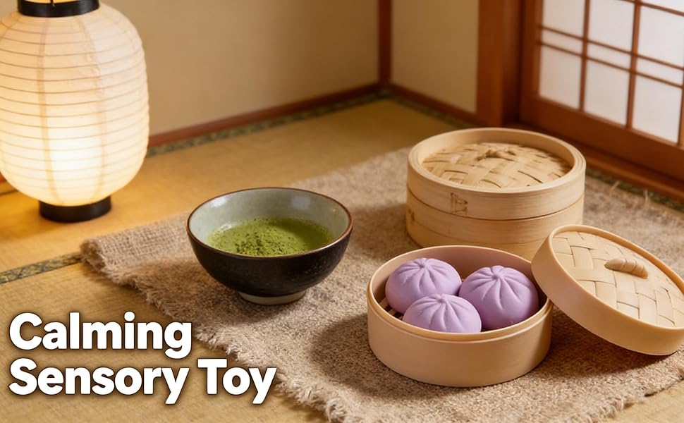 Dumpling Squishies, Glitter Dumpling Stress Relief Toys Box, Colorful Dumplings Stress Balls Fidget Sensory Toy, Easter Basket Stuffers, Stocking Stuffers with Food Steamer Stretchy Desk Toys