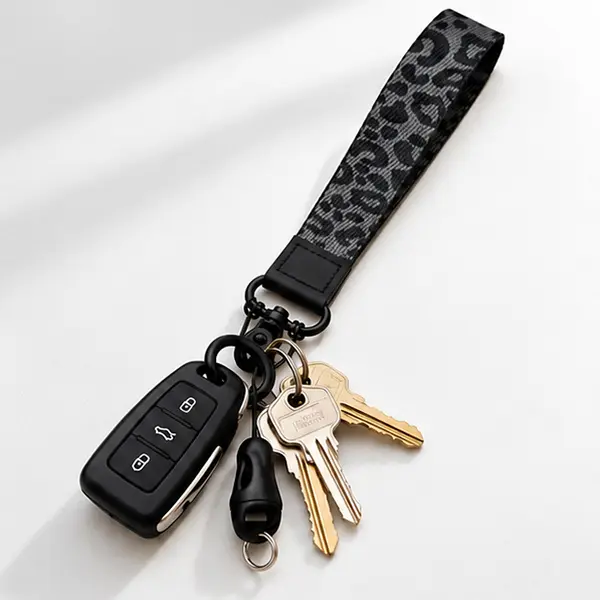 Cute Black Leopard Wristlet Lanyard, Stylish Keychain Wrist Strap for Phone, Wallet, ID Badge & Keys, Convenient Everyday Carry Accessory