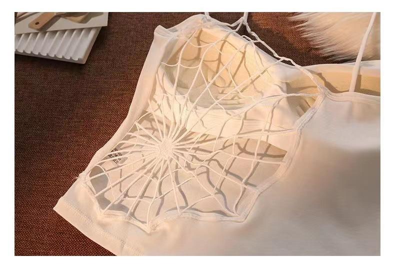White Camisole Vest for Women Summer Inner Wear with Chest Pad Spider Web Beautiful Back Bra Integrated Sweet Spicy Girl TubeWomenswear Tops Workout Tops Spaghetti Strap Basic Workout Sets Women Sports Bra Casual Minimalist Short Sleeveless