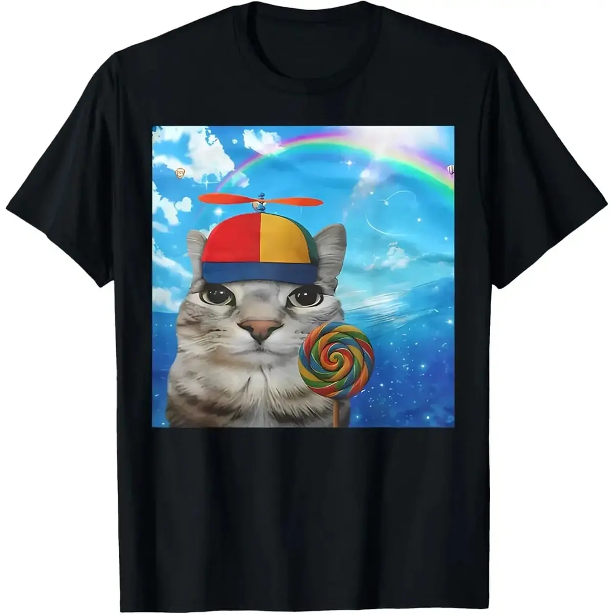 Men's Graphic T-shirt with Funny Happy Cat Meme Print, Classic Casual 100% Cotton Short Sleeve Crewneck Top, Tshirt, Shortsleeve, Menswear, Soft, Tee, Round Neck, All Seasons, Graphic Print