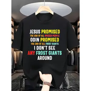 Men'S T-Shirt Men'S Vs Odin Viking T-Shirt Norse Gods & Christian Verses Lightweight Crew Neck Short Sleeve with Odin & Norse Deities Vs Biblical Scriptures Machine Washable for Gym Training Summer T-Shirt with Great Prices Perfect Gifts