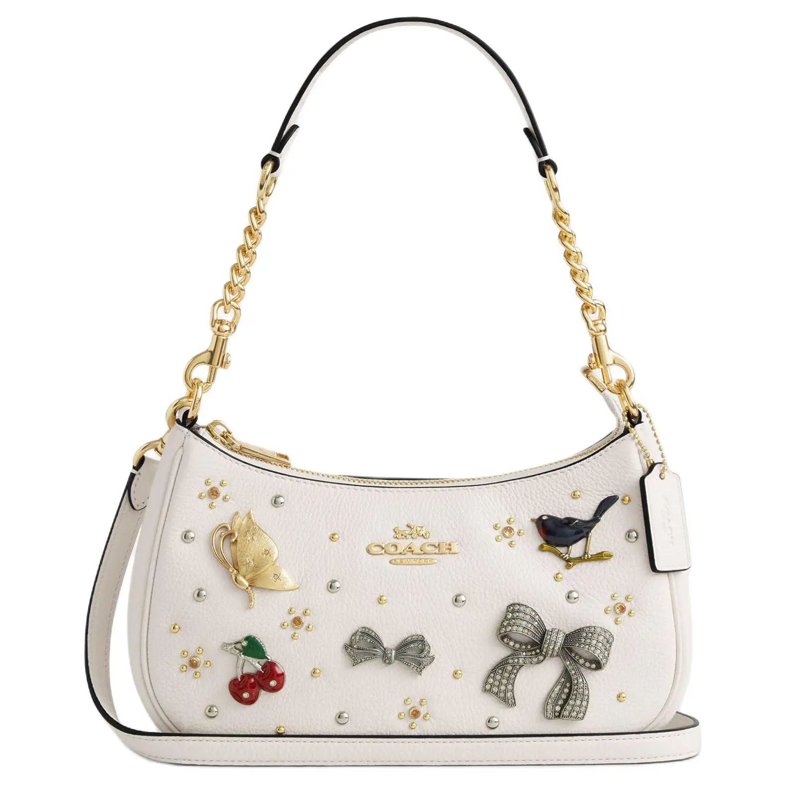 COACH Teri 25 Pin-Embellished Leather Crossbody Bag for Women, Medium Size, Chalk White