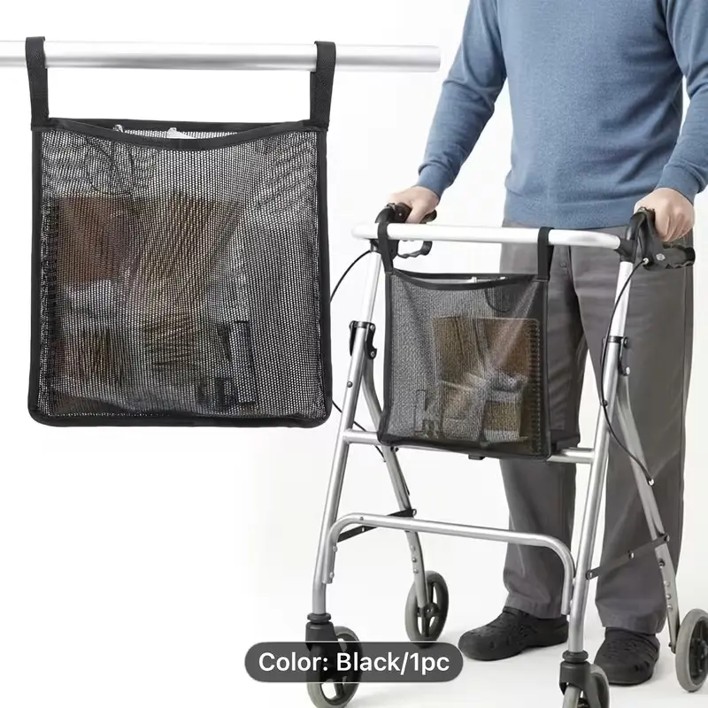 Foldable Walker Storage Bag with Inner Compartments, Lightweight Mesh Design, Side Pocket Organizer, Compatible with Standard Walkers