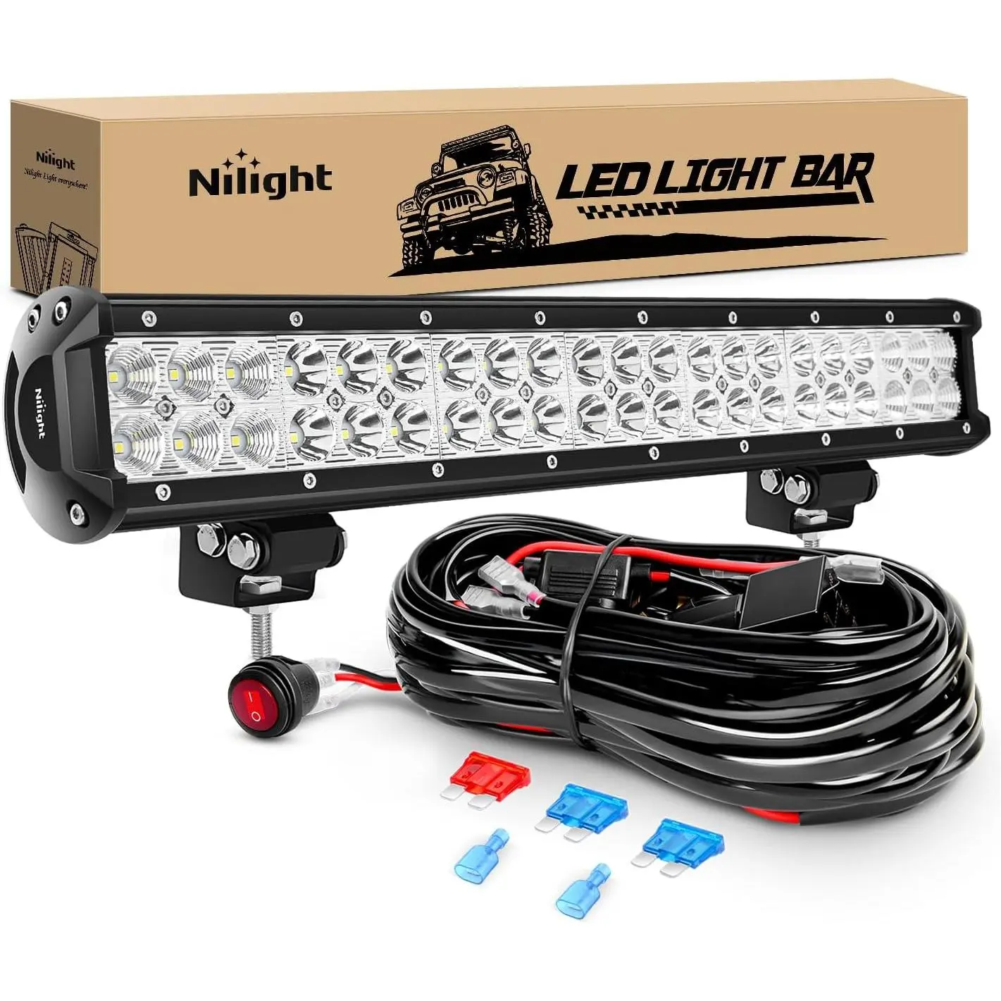 Nilight LED Light Bar 20 Inch 126W Spot Flood Combo Led Off Road Lights with 16AWG Wiring Harness Kit-One Lead Underglow Car  dealsforyoudays, Led Work Light, Lightbar