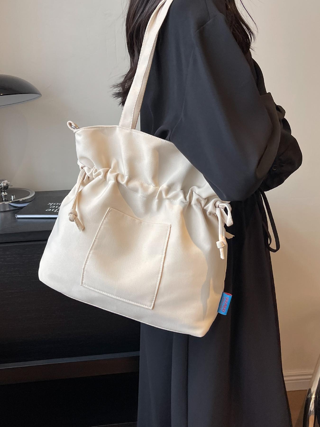 Women's Solid Color Tote Bag, Fashionable Large Capacity Shoulder Bag for Daily Used, Casual Trendy Versatile High-quality Daily Commuting Bag