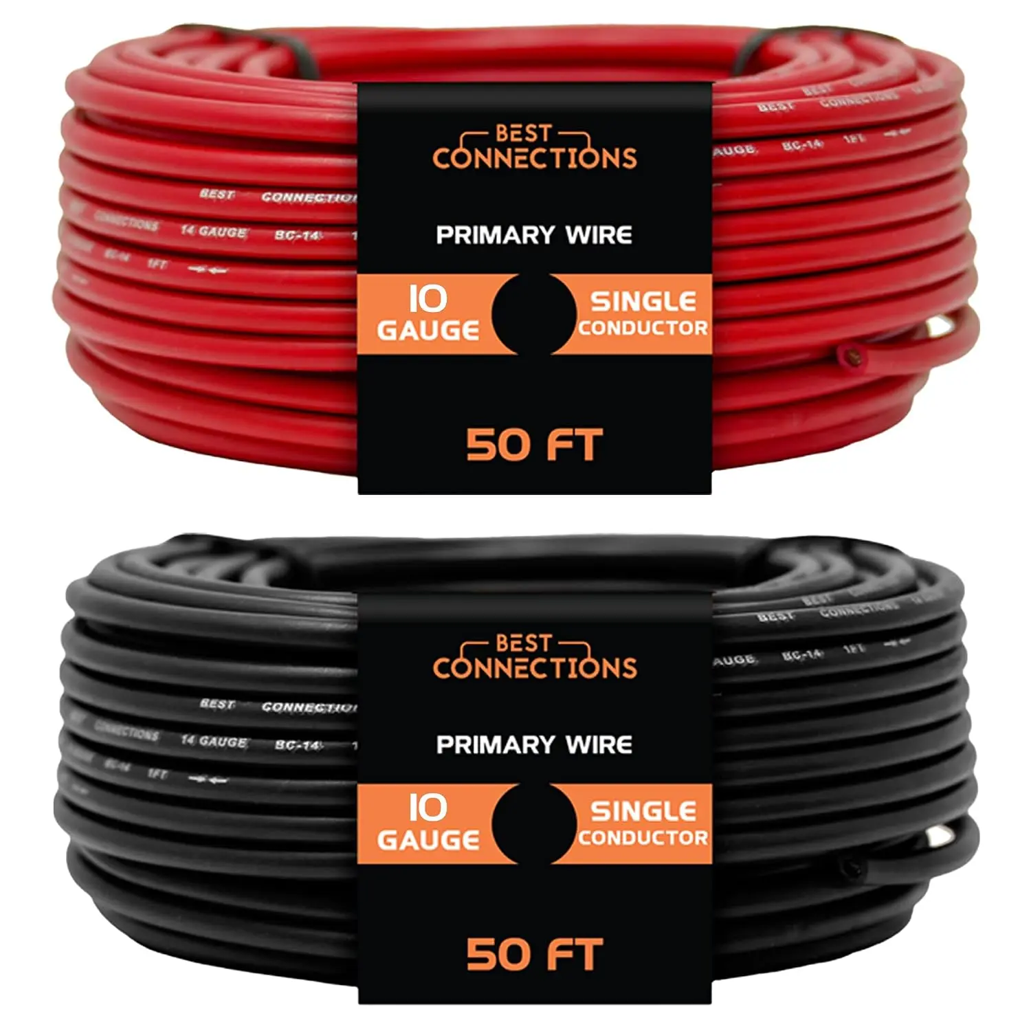 10-Gauge Automotive Primary Wire Bundle (50ft Each, Red & Black)| Ideal for Car Audio, Automotive, and Trailer| Durable Primary/Remote, Power/Ground Electrical Wiring