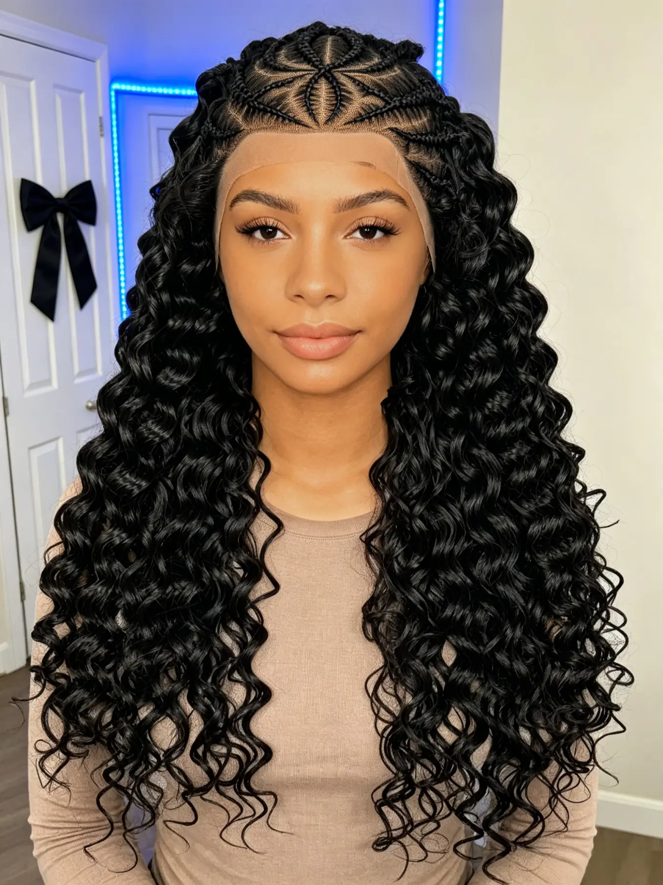 13x6 Lace Handmade X Pattern Braided Curly Wig, 16 Inch Natural, Breathable Net Cap, Tangle Free, Perfect for Daily Wear