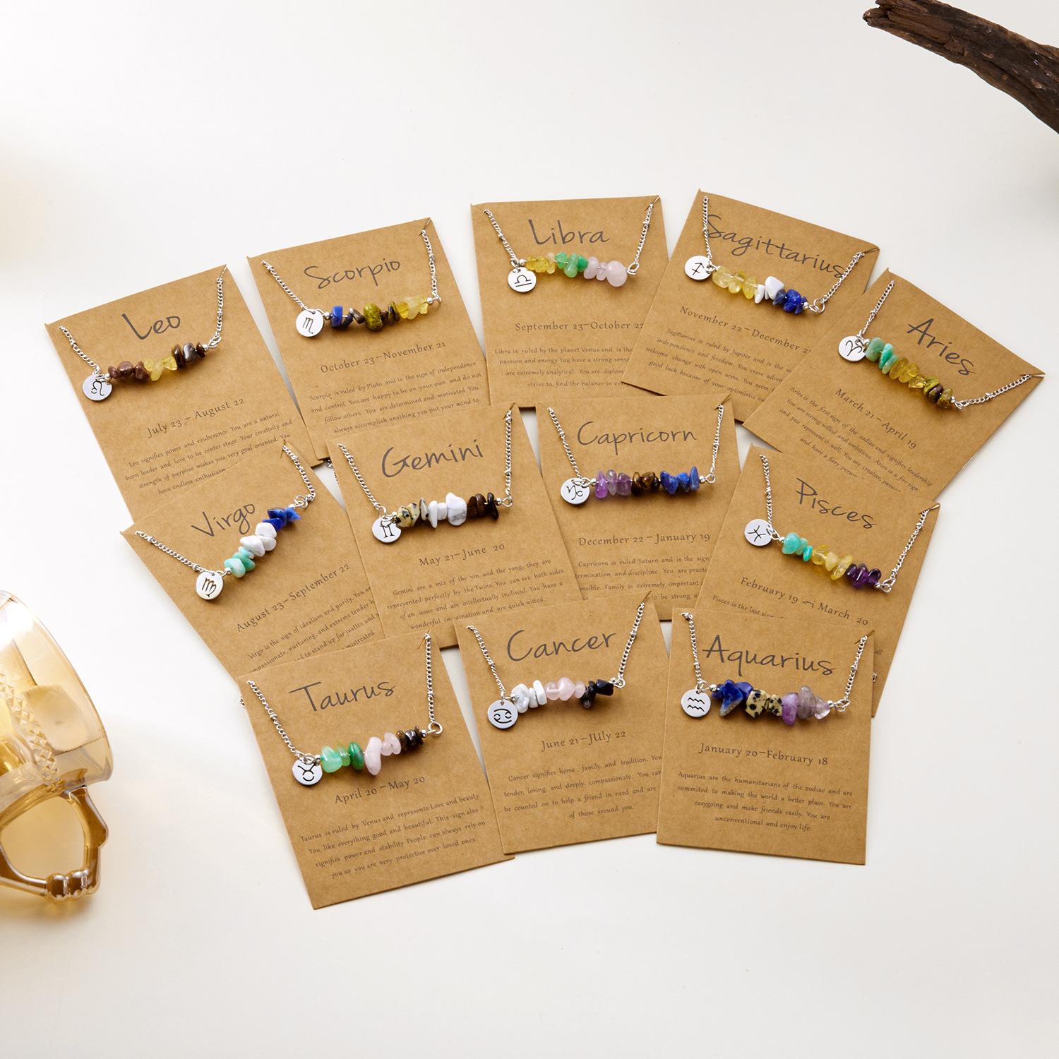 Necklace Women's Stainless Steel Twelve Constellation Necklace Irregular Natural Stone Gravel Constellation Pendant Necklace