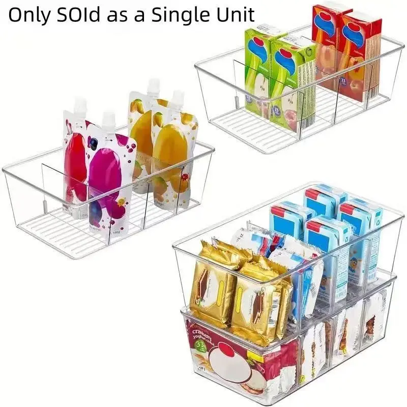 Clear Plastic Food Storage Organizers, 4-Pack Bins for Pantry & Kitchen, Multi-Compartment Design for Spices, Snacks, Pouches, Containers for Organizing