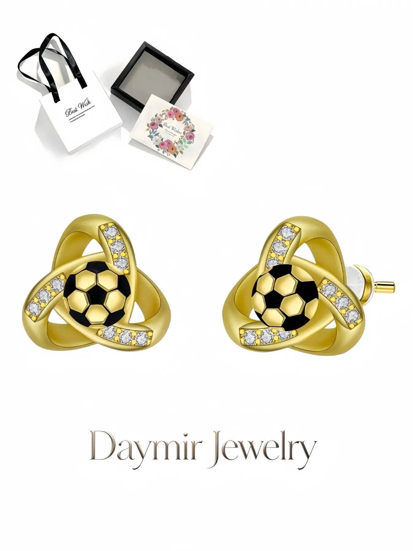Celtic Footprint Golden Bond Earrings, trendy soccer studs with Celtic knots and S925 silver posts. Comes with elegant drawer gift box, perfect gifts for birthdays, Mother’s Day, Valentine’s Day, Christmas and anniversaries.