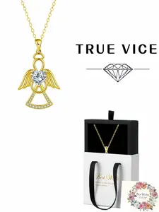 Guardian Angel Heart-shaped diamond inlaid necklace, 18K gold plated fade-resistant clavicle chain. Comes with an exquisite drawer jewelry box, ideal gift for women’s birthdays, festivals and anniversaries.