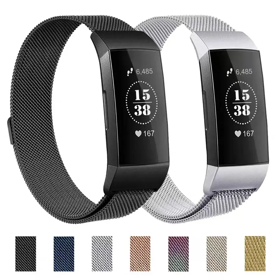 For Fitbit Charge 4 / Fitbit Charge 3 Strap Metal Smart Watch Durable Magnetic Loop Stainless Steel Band Compatible With Fitbit Bracelet Replacement Metal Magnetic Man Women Wristband Accessories