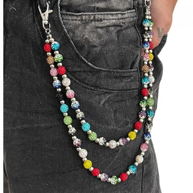 Men's Hip Hop Colorful Rhinestone Ball Jeans Chain, Premium Trendy Unique Waist Chain, Versatile Pants Hanging Ornament, Stylish Street Wear Jewelry Accessory for Daily Outfit, Party and Casual Matching