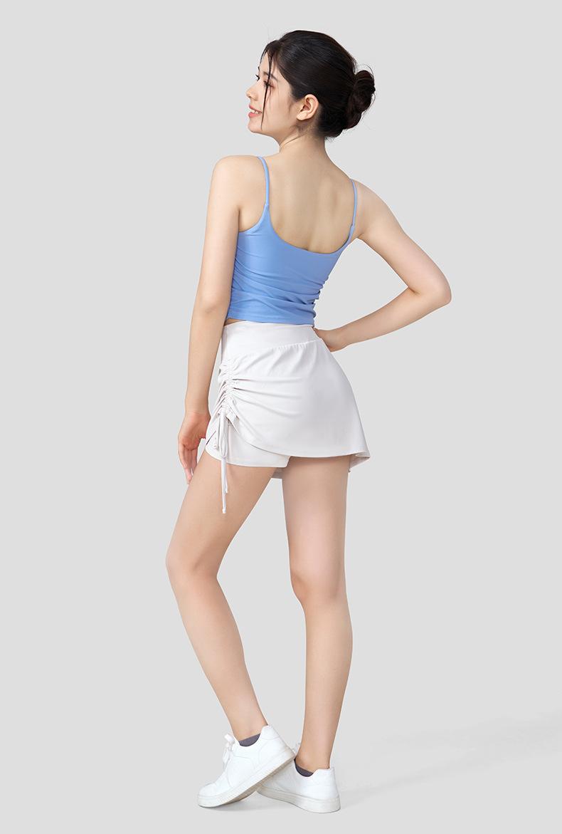 Pleated Drawstring Sports Mini Skirt Spring And Summer Suitable For Women To Wear Alone, Anti-Exposure High-Waiste For Running, Fitness, Yoga, And Tennis.