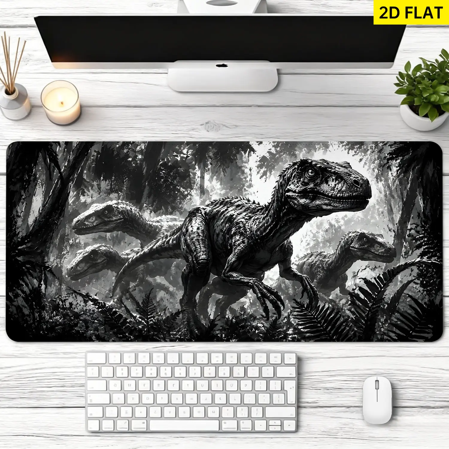 Extra Large Dinosaur Jungle Raptor Art Mouse Pad, Non-Slip Rubber Base, Lock Edge, Washable Multi-Size Premium Pad for Computer Desk, Gamers, Ideal for Office Users, Desktop Decoration & Protection, Gift Option