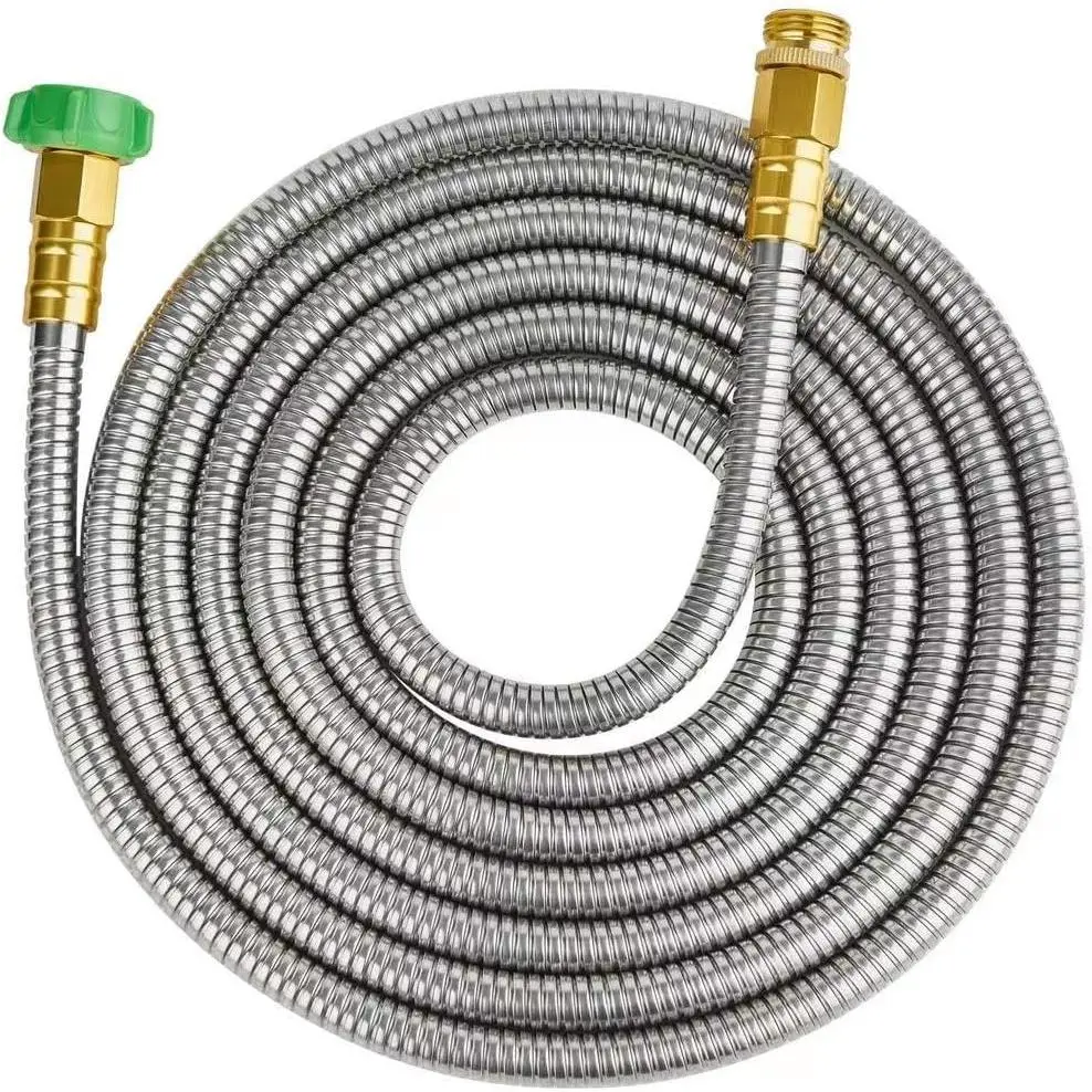 304 Stainless Steel Flexible Garden Hose, 15ft, Male-Female Metal Connector, Anti-Leakage, Lightweight, Kink-Free, Easy to Use & Store, Water Delivery