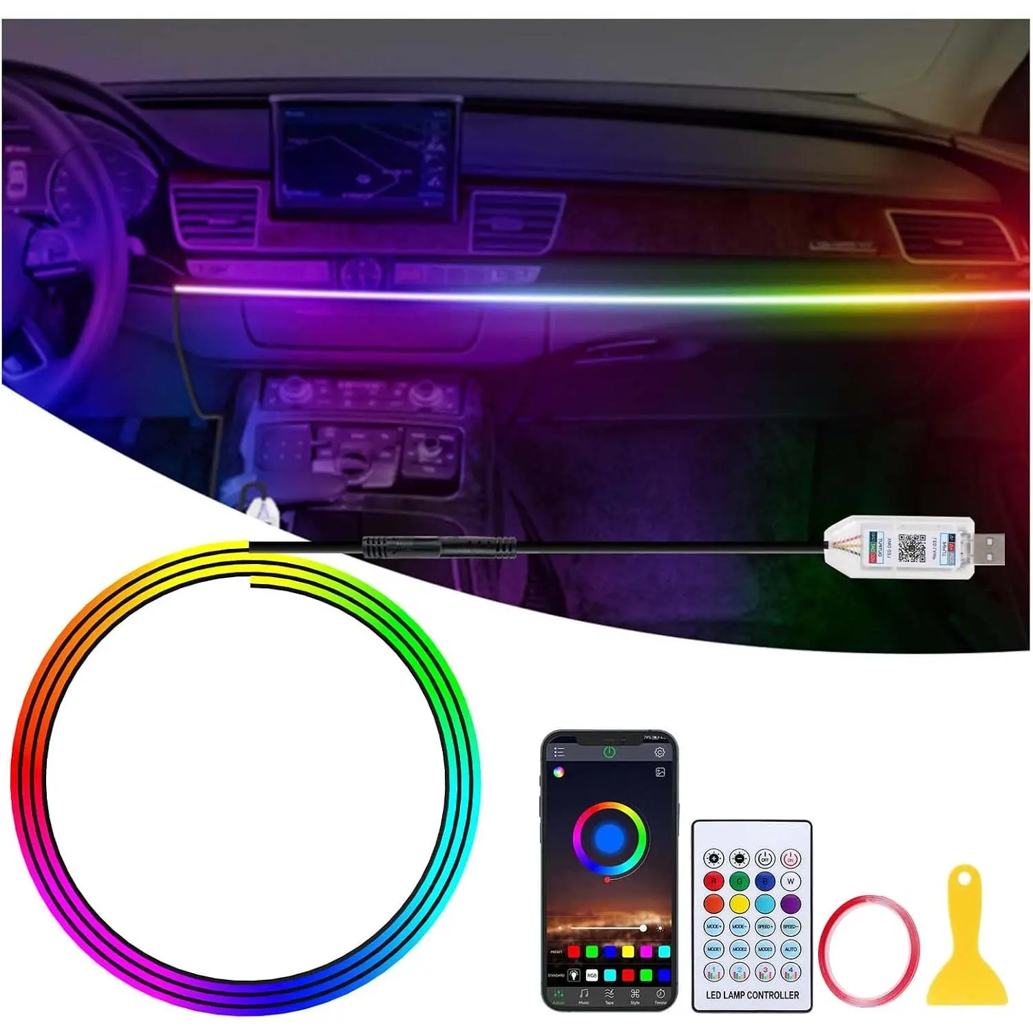 43.3in  LED Lights for , 146 LEDs RGB LED Strip Light | App Control,  Sync Interior  Lights for Women Men Gifts