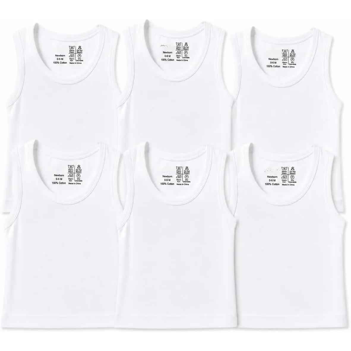 Newborn Baby Sleeveless Pack of 6 Tank Tops 100% Cotton Shirts, Short Sleeve Tees 0-24 Months Boys, Girls, Unisex