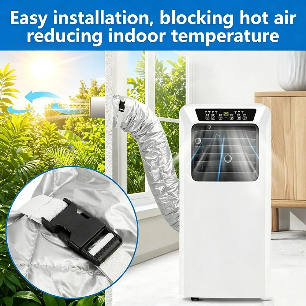 Upgraded Portable Air Conditioning Hose Cover, Zipper Closure Insulated Wrap, Adjustable Buckle, Battery-Free, 5.9-Inch Exhaust, 58-Inch Ventilation, Insulation Layer, Temperature Reduction