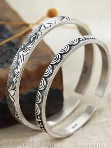 925 Sterling Silver Vintage Open Cuff Bracelet, Sea Vow Mountain Alliance Bracelet, Antique Fashion Accessory
