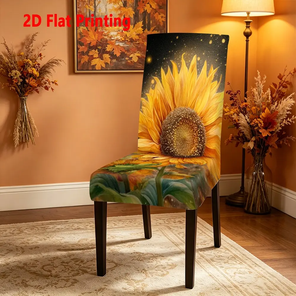 2/4/6 Pcs Milk Silk Chair Covers, Autumn Themed Sunflower Floral Print, Stretch High Back Chair Slipcovers, 2D Flat Print, Furniture Protector, Dining Chair Protectors, Decorative Chair Covers for Living Room, Dining Room & Hotel