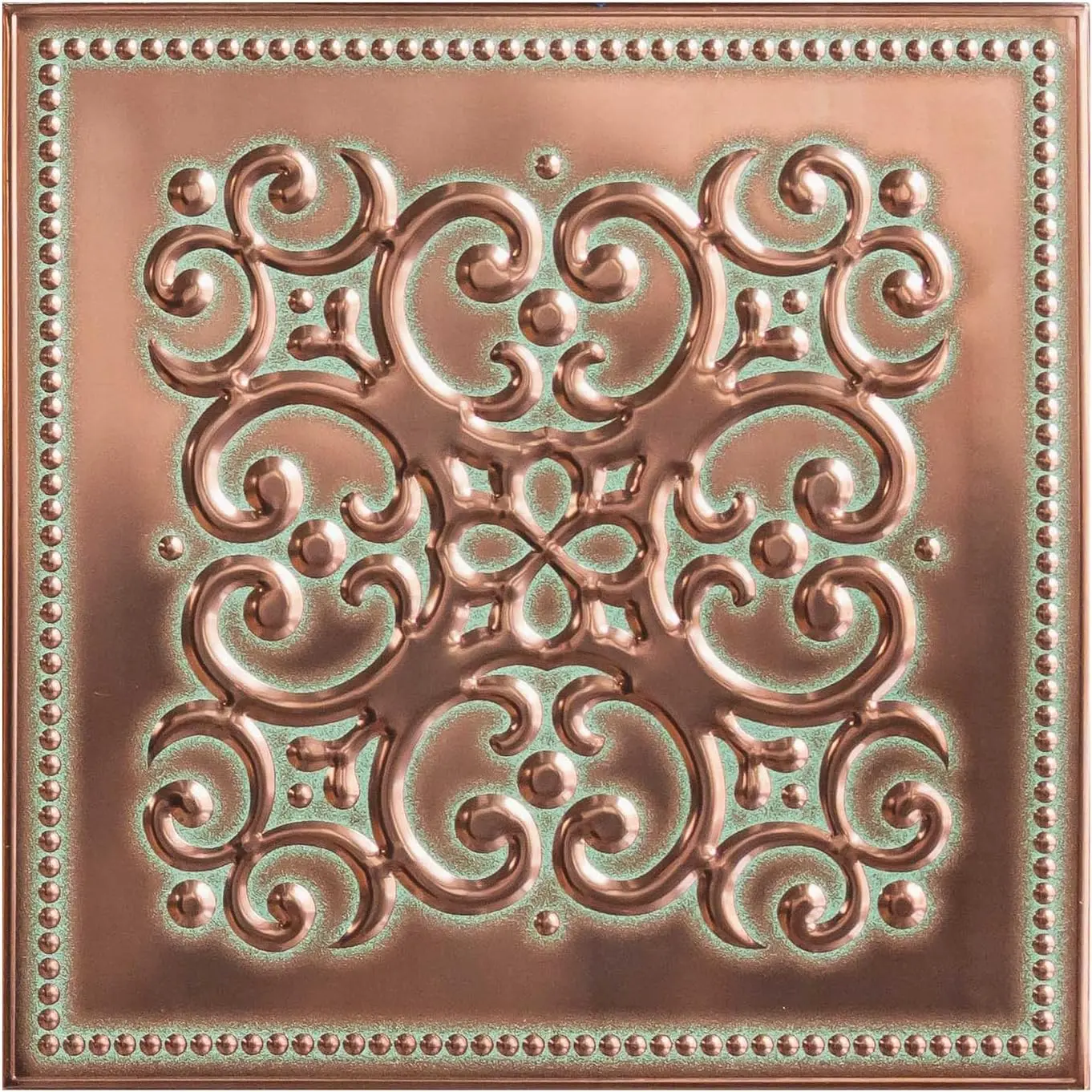 10-Pack Removable Peel-and-Stick Metal Backsplash Tile Stickers, 8in x 8in Contemporary Patina Copper Decorative Tiles, Water-Resistant, Renter-Friendly for Kitchen, Bathroom Quick Renovation DIY Projects