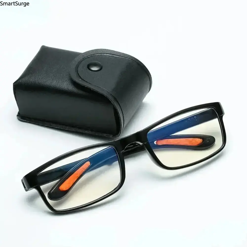 Unisex Foldable TR90 Lightweight Reading Glasses, Anti Blue Light Presbyopic Eyewear With Portable Case, Clear AC Lenses +1.0~+4.0 For Daily Reading Indoor Office Work And Short Outdoor Activities