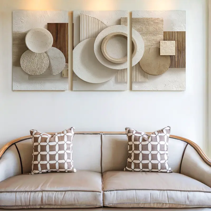 3-Piece Modern Abstract Geometric Neutral Beige Large Wall Art Posters & Prints, Indoor Use Home Decor for Kid Room, Bathroom, Thanksgiving Independence Day Decor (08*12in*3pcs, 24*36in*3pcs)