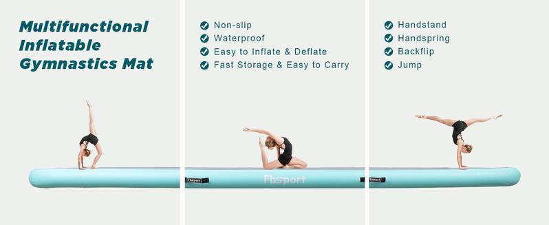 FBSPORT Inflatable Gymnastics Mat Training Mats 4/8 inches Thickness Air Tracks for Home Use/Training/Cheerleading/Yoga/Water with Pump