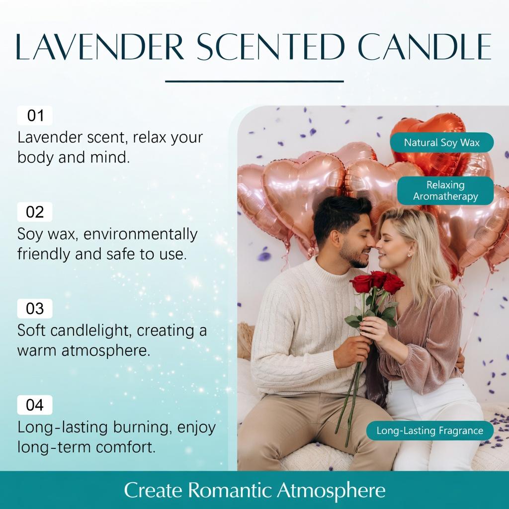 Elegant Lavender Scented Candle - Long Lasting Aromatherapy Candle, Fresh Delicate Fragrance, Romantic Relaxing Atmosphere for Daily Home Use