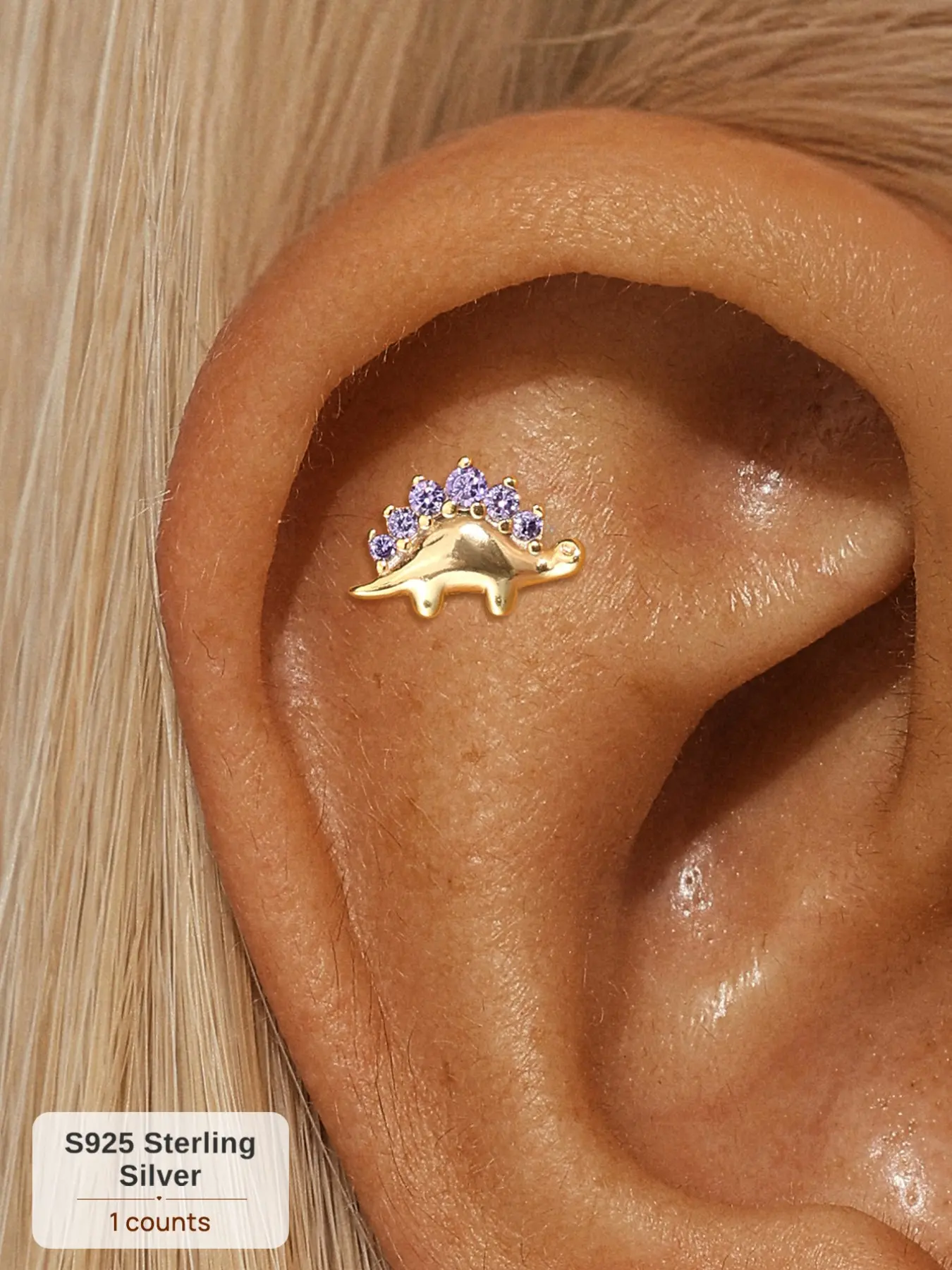 Whimsical Dinosaur Rainbow Cubic Zirconia Stud, Non-Tarnish S925 Silver Earring Studs, Waterproof Hypoallergenic Y2K Bling Rhinestone Accessories, Tarnish Free Screw Back Bridal Wedding Party Fine Jewelry Gift, Non Tarnish Earrings