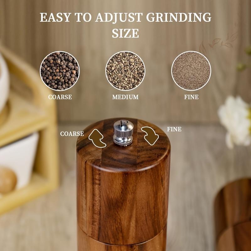 2/3pcs(2Grinder +base) Wooden Salt Pepper Grinder Set 8-Inch, Refillable Salt Pepper Mills Adjustable Coarseness, Acacia Wood Ceramic Core Manual Pepper Grinder, Kitchen Decor Dining ware Ideal Gift for Chefs, Perfect for Family BBQ Picnic Camping