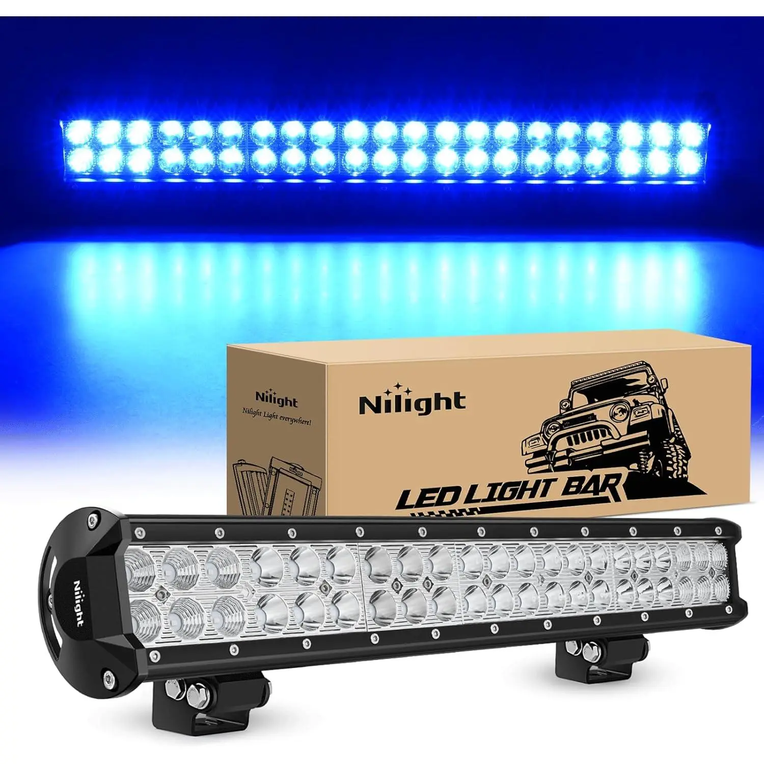 Nilight 20-Inch 126W Power LED Light Bar, Spot-Flood Combo Blue Beam Offroad Lights with Mounting Kit, for Trucks, UTVs, Pickups, Vans, Boats, Tractors (Fishing, Hunting Lighting), Work Light