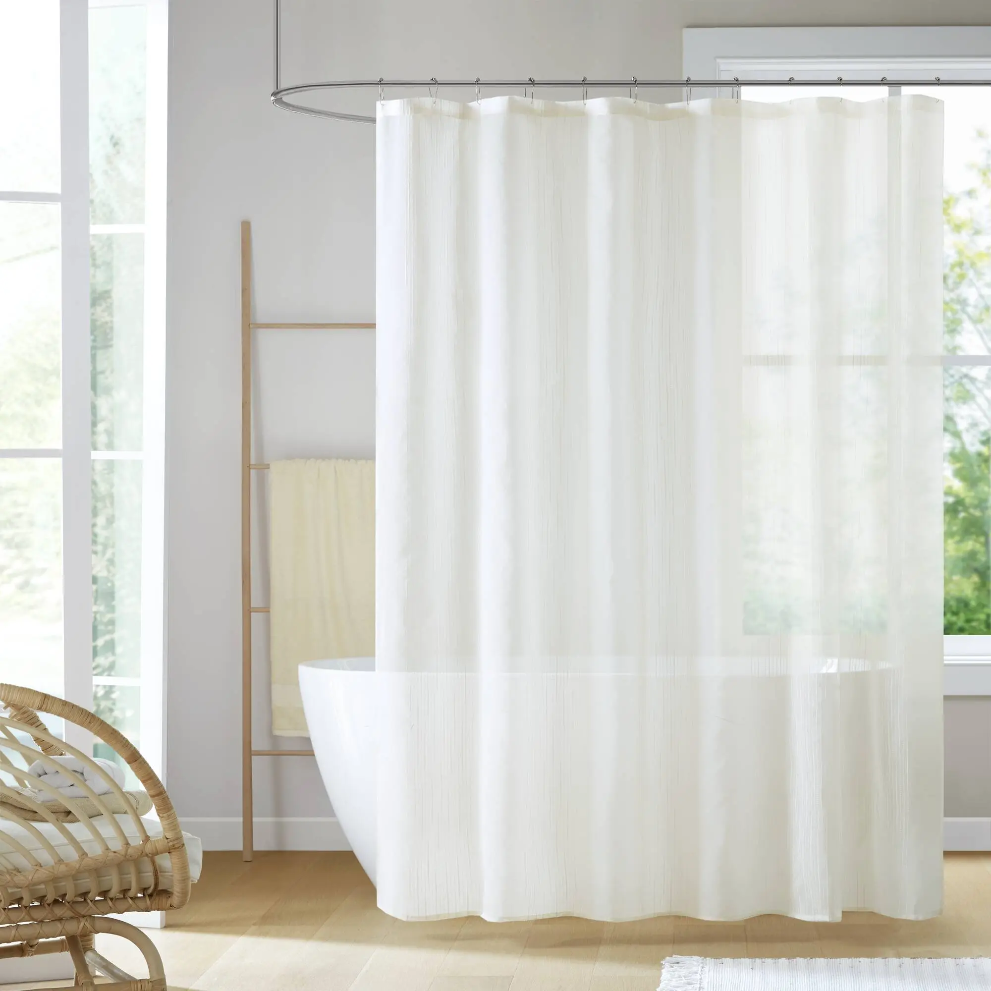ARCH 72x72 Inch Sheer Shower Curtain Ivory Semi-Transparent Light Filtering Privacy Bathroom Curtain with Weighted Hem Rustproof Grommets Machine Washable Polyester Fabric Hotel Spa Bath Decor Single Panel, Bathroom Shower Door for Bathtub
