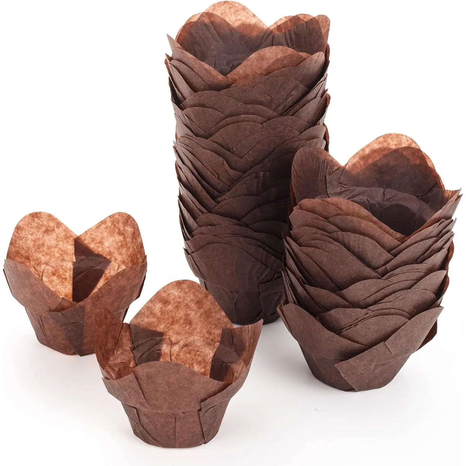 , 100 count  Cupcake Liner Lotus  Baking Cup Muffin Tins Cups for Weddings, Birthdays,  Showers, Brown