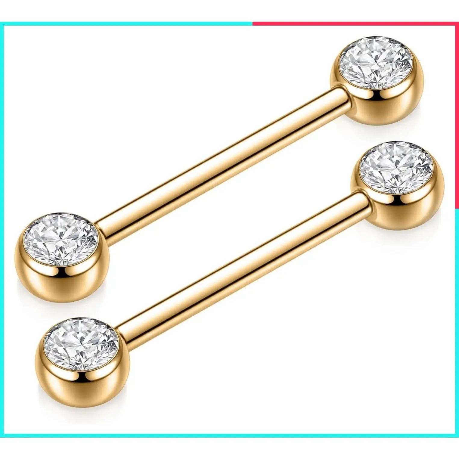 14G Implant Grade Titanium Internally Threaded Straight Barbell Nipple Rings - Hypoallergenic Piercing Jewelry with Cubic Zirconia & Opal, Gold/Silver/Rose Gold/Black, 12mm-20mm